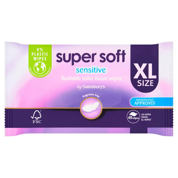Sainsbury's Super Soft Sensitive Flushable Toilet Tissue Wipes x40