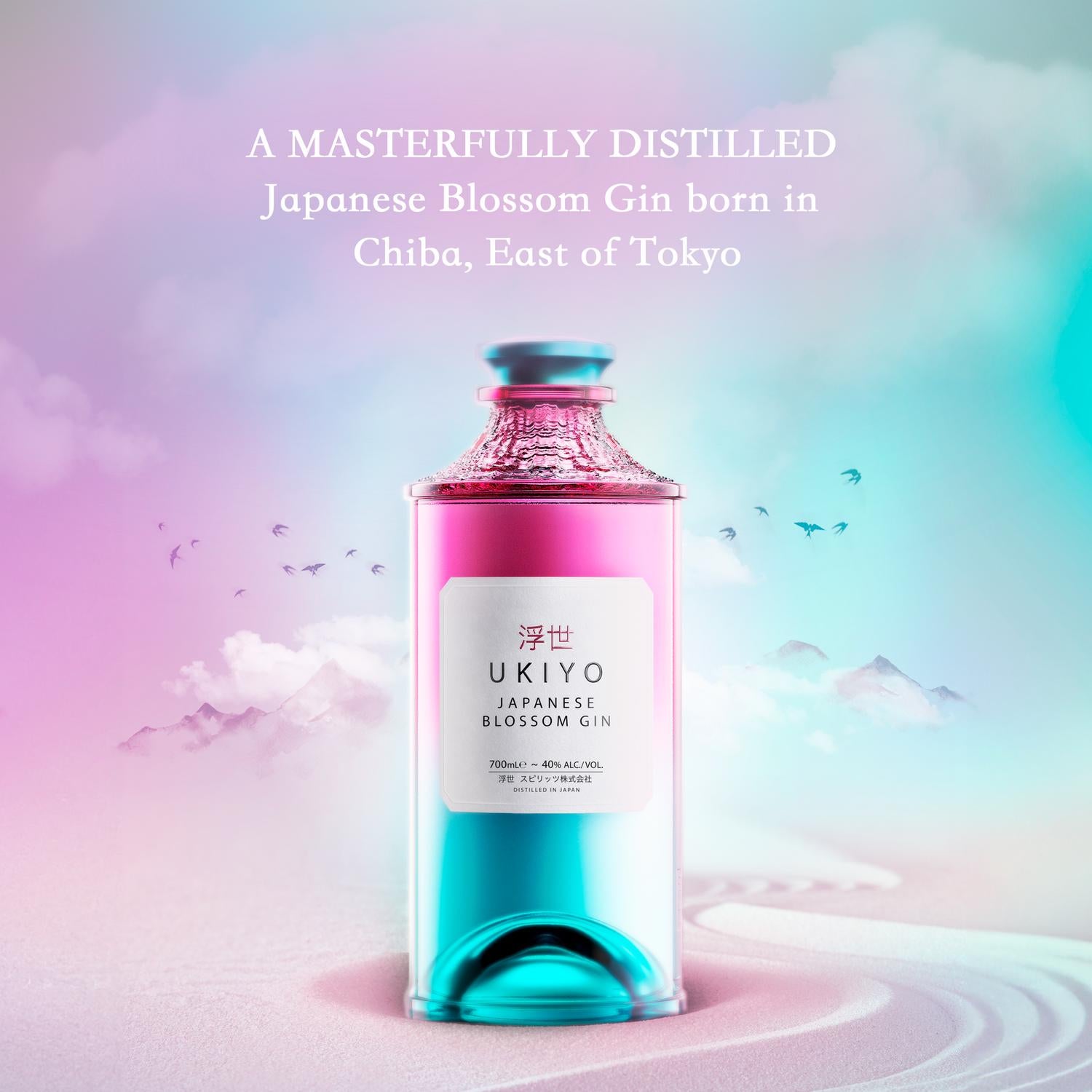 UKIYO Japanese Blossom Gin 700ml glass bottle (British brand)
