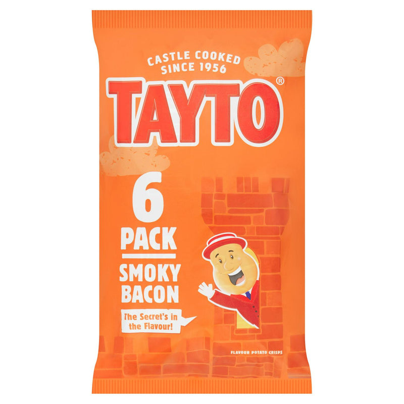Tayto Smoky Bacon Flavour Potato Crisps 6x25g (British brand)