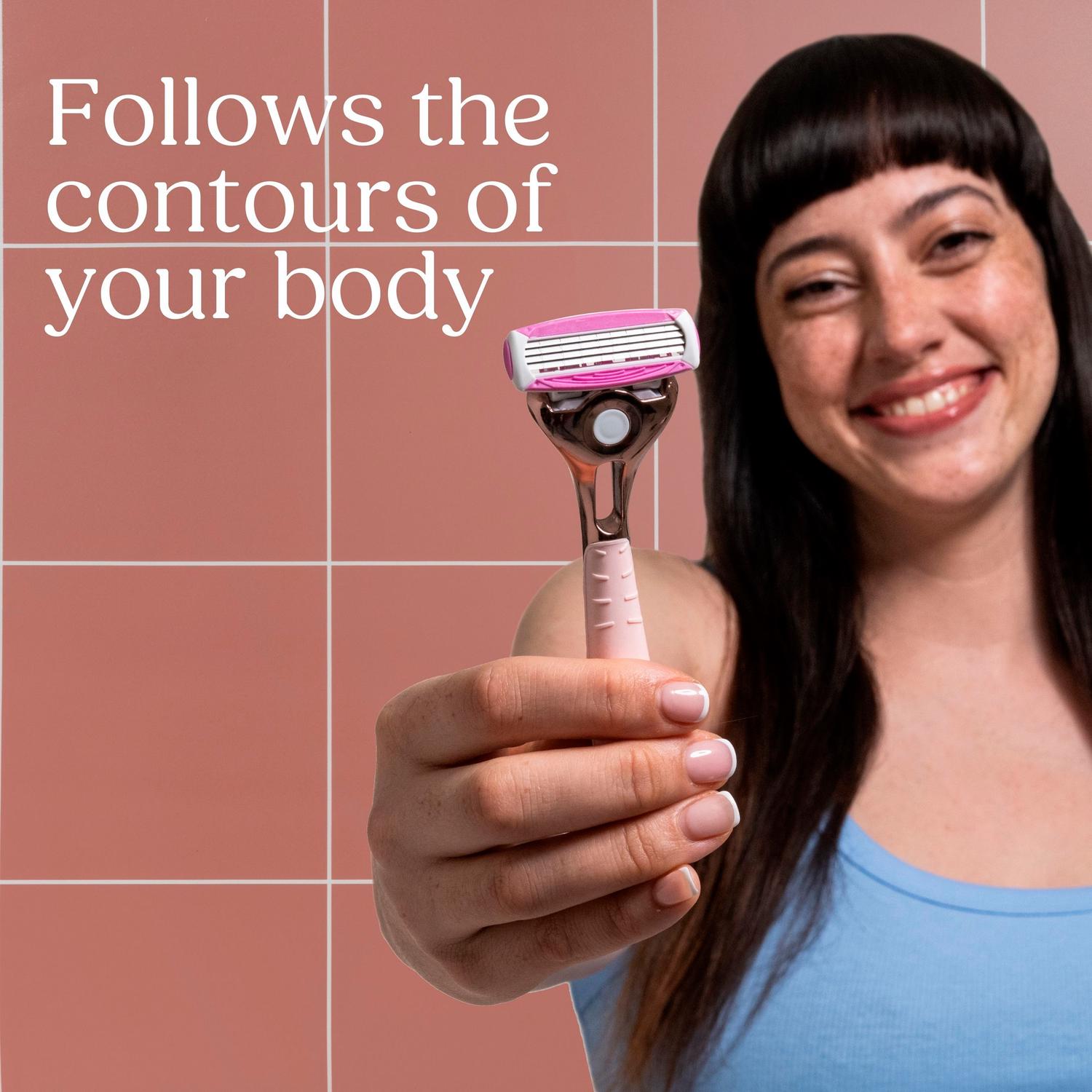 Women's Rose Gold Razor Handle with 5 Blades and Conditioning Strip