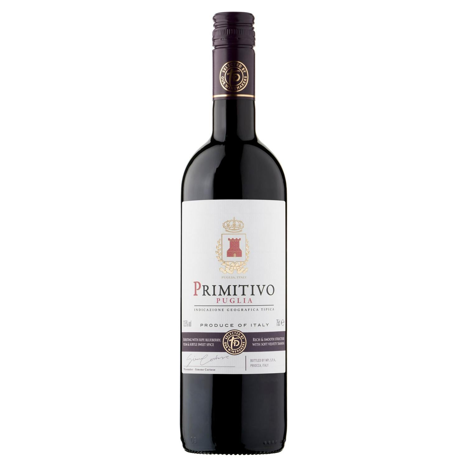 Sainsbury's Primitivo red wine bottle 75cl (British brand)