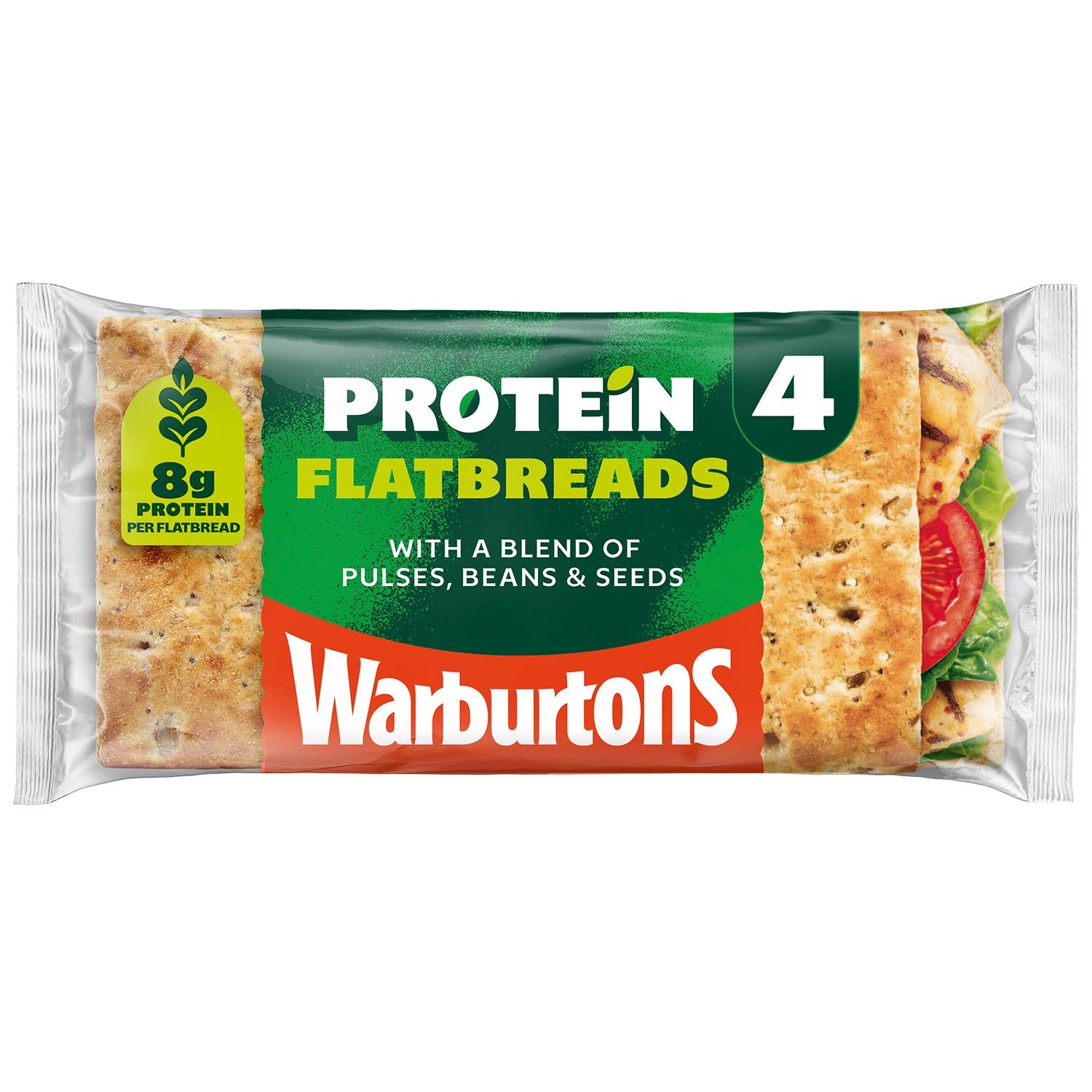 Warburtons Protein Flatbreads Blended Pulses Pack of 4 (British brand)