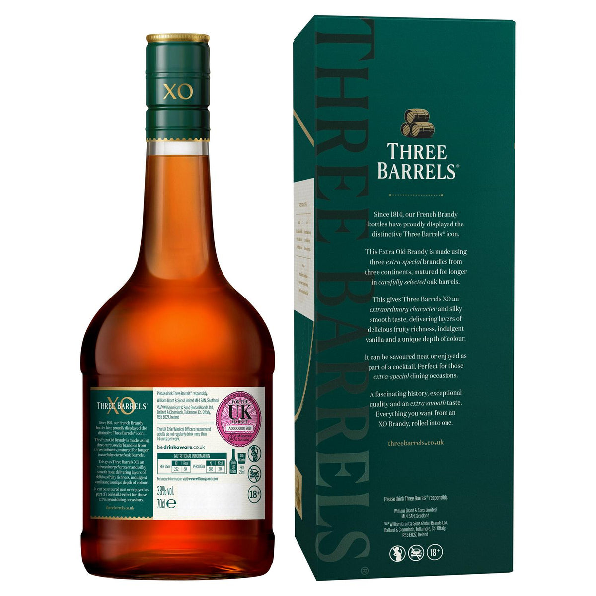 Three Barrels XO Rare Extra Old French Brandy 70cl
