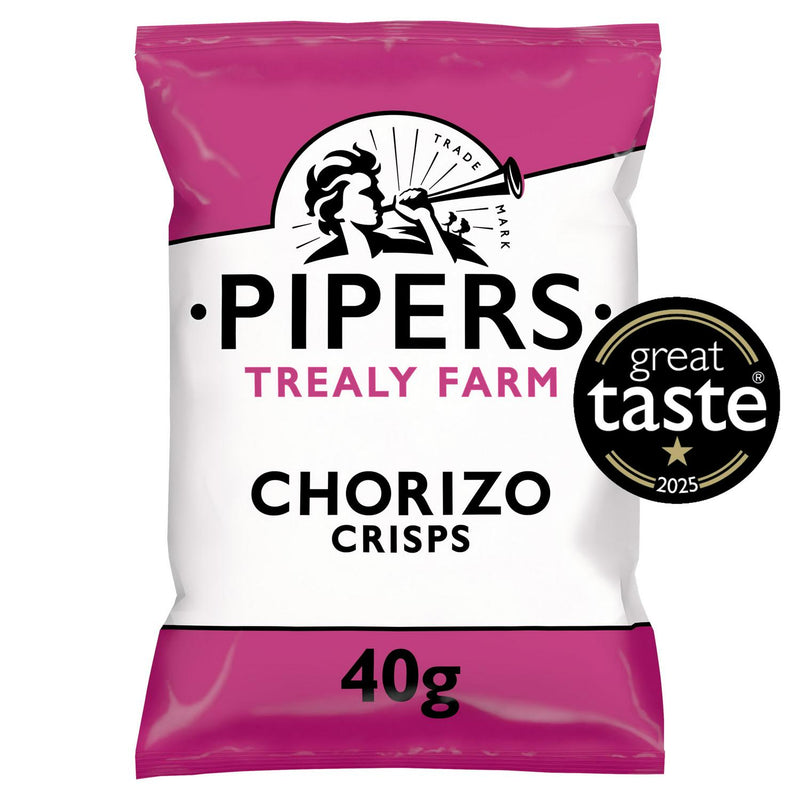 Pipers Trealy Farm Chorizo Crisps 40g, imported from the UK