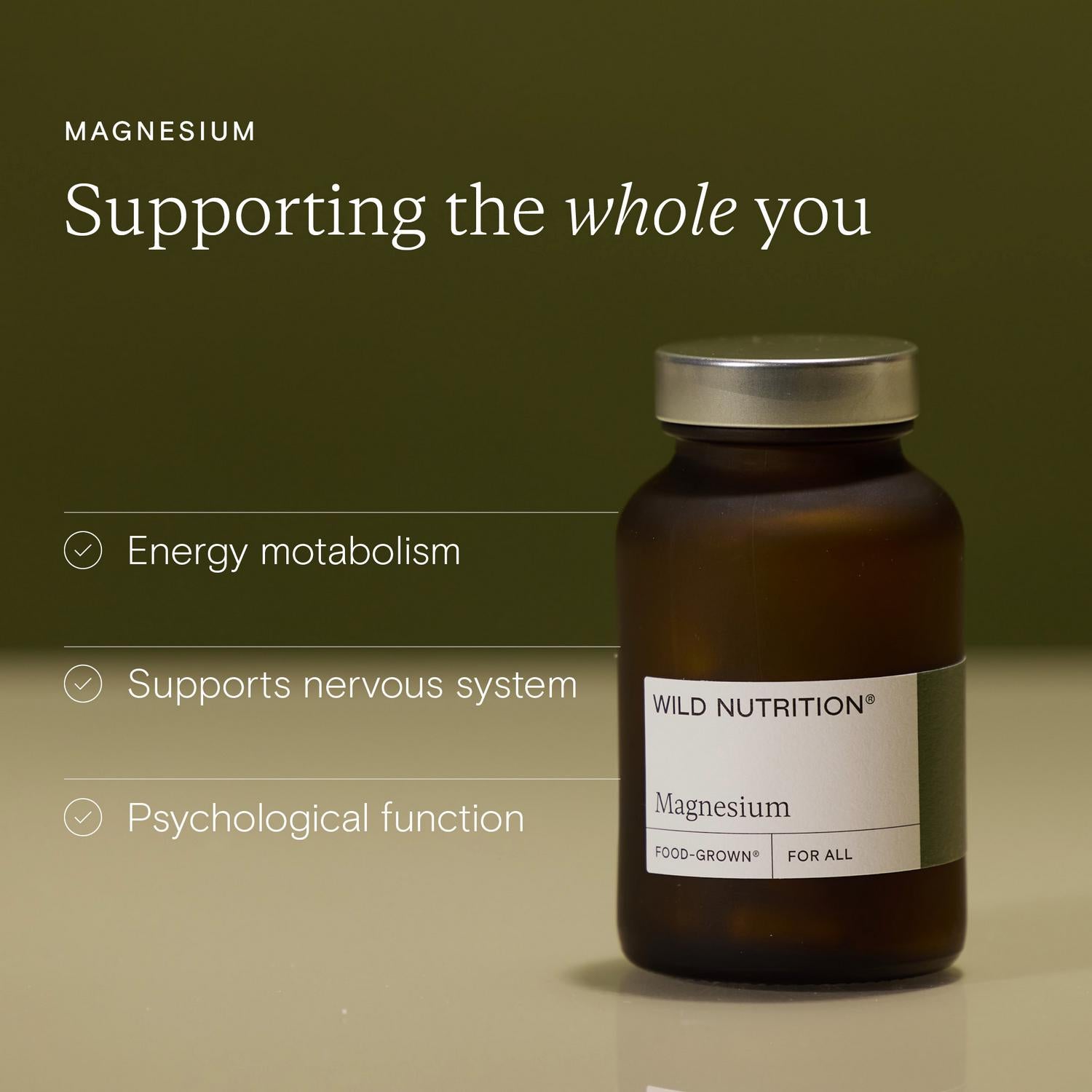 Food-Grown Magnesium Supplement Capsules for Tiredness and Muscle Support, 60 Count