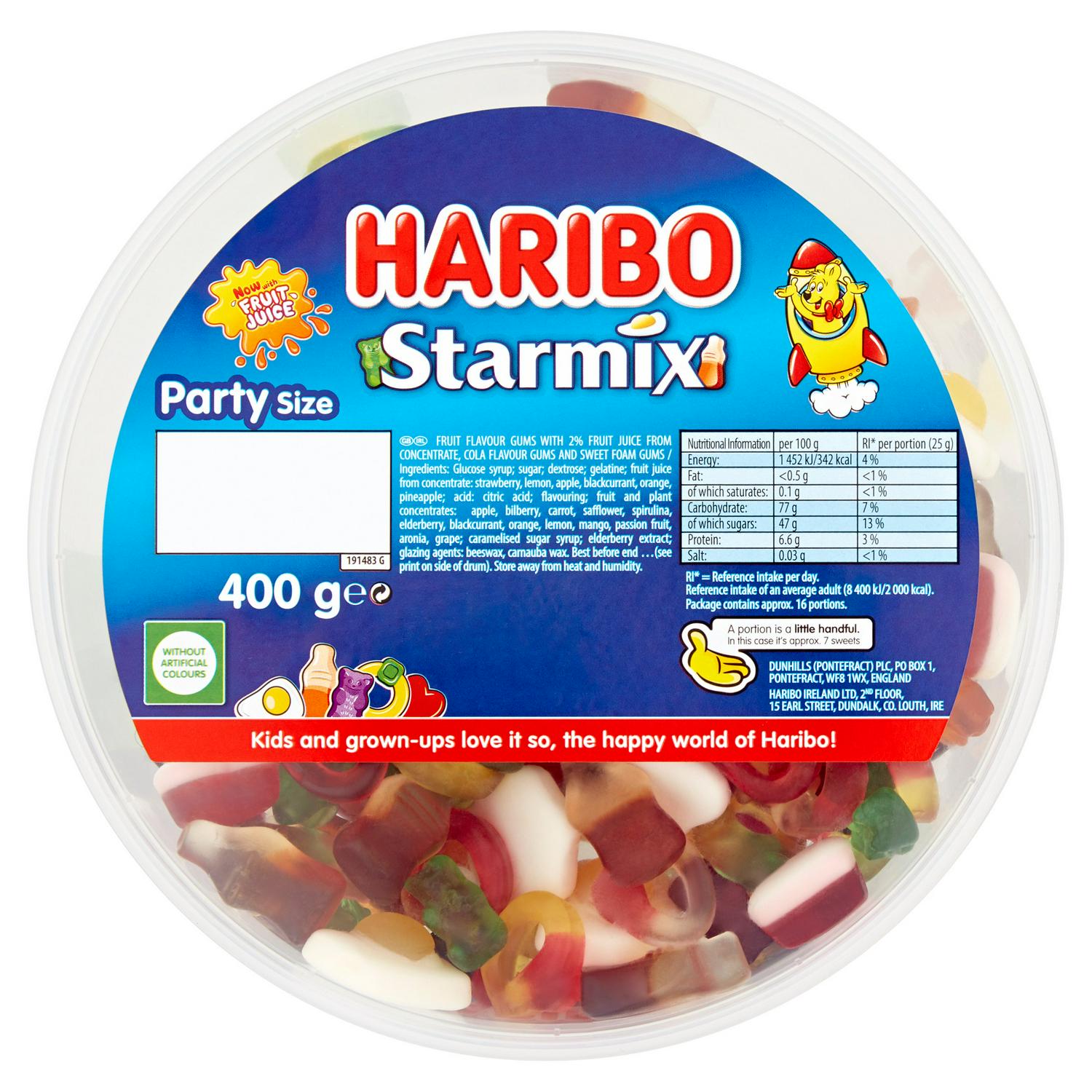 Haribo Starmix Drum mixed fruit gummies 400g (British brand)