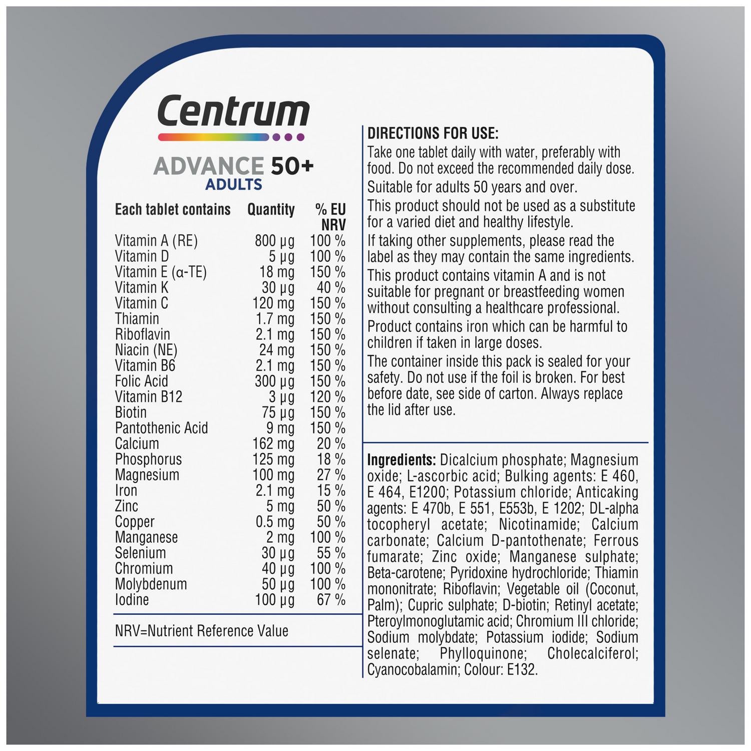 Centrum Advance 50+ multivitamin tablets 30 count - British product