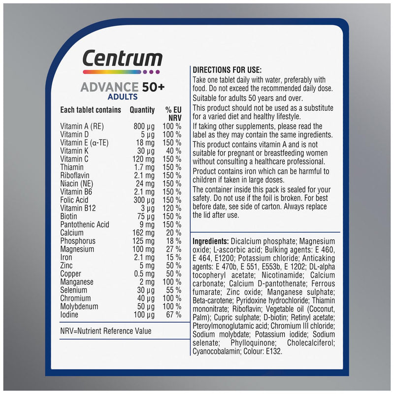 Centrum Advance 50+ multivitamin tablets 30 count - British product