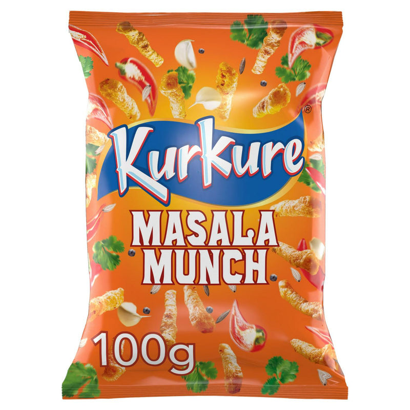 Kurkure Masala Munch crisp snacks 100g, imported from the UK