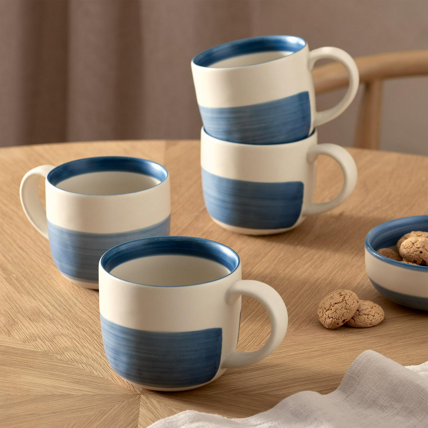 Habitat Cream and Bright Blue Stripe Stoneware Mug, UK version