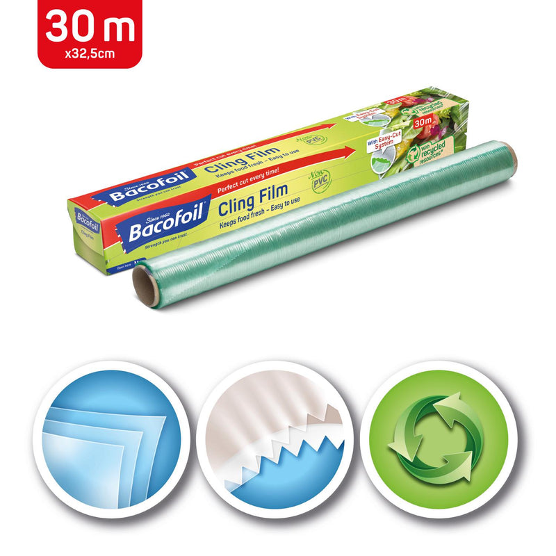 Bacofoil non PVC cling film easy-cut 30m x 32.5cm, imported from the UK