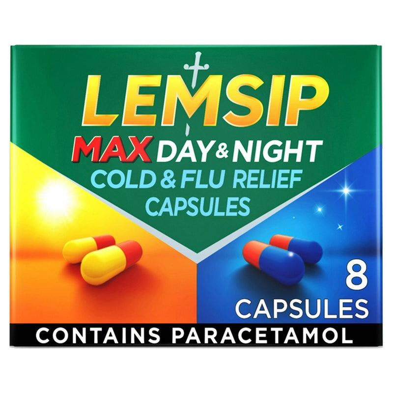 Lemsip Max Day & Night Capsules x8, imported from the UK