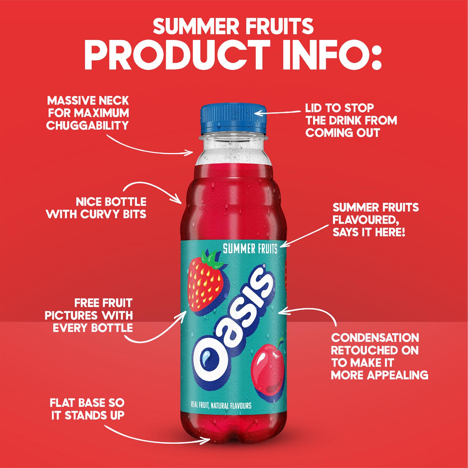 Oasis Summer Fruits Juice Drink 500ml, imported from the UK