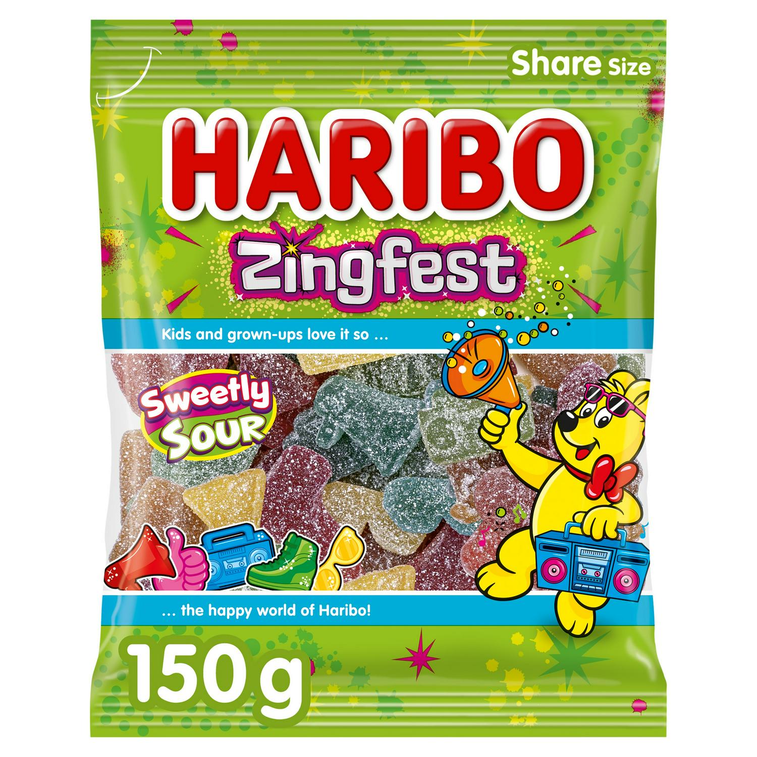 Haribo Zingfest fizzy fruit and cola gums 150g, UK version