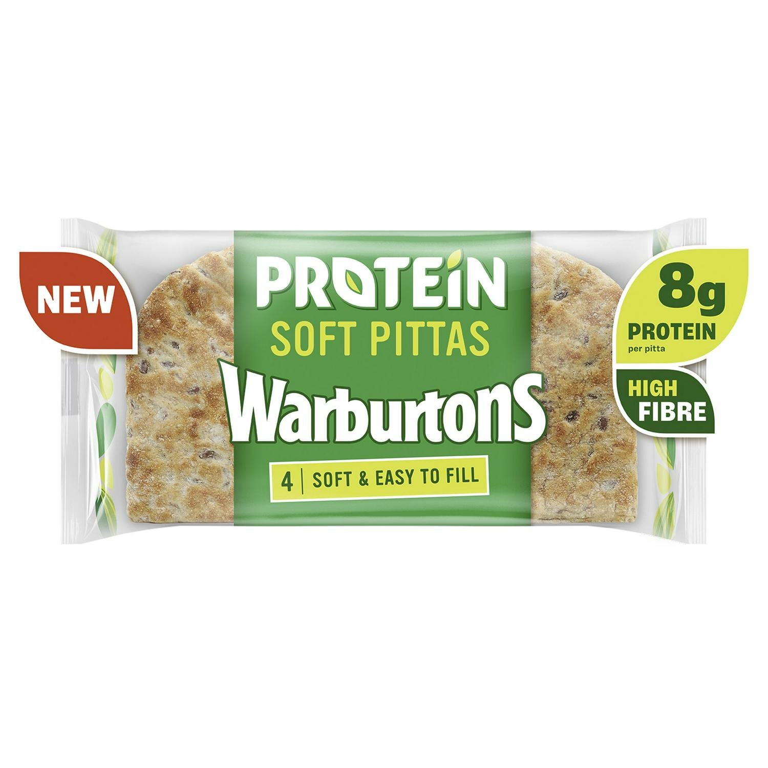 Warburtons protein soft pittabrød høyfiber pakke med fire (britisk merke)
