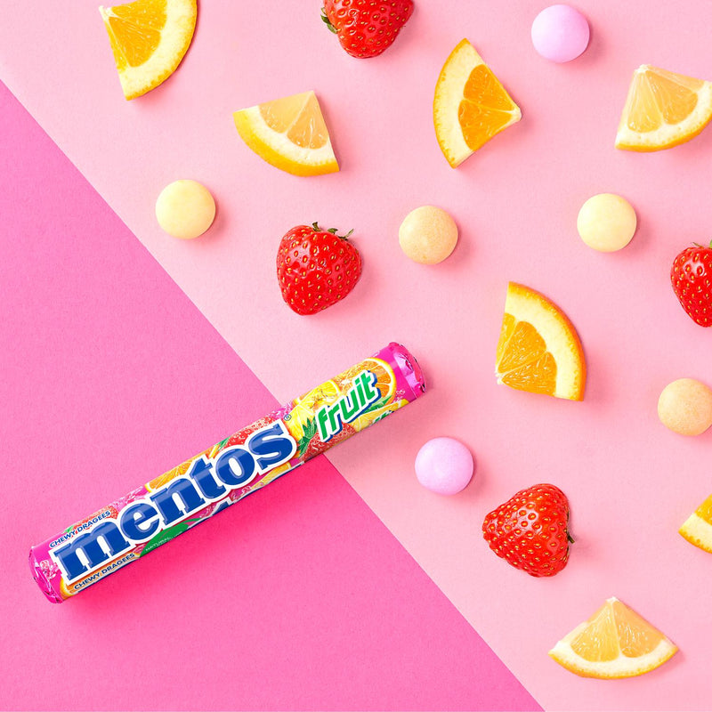 Mentos fruit chewy dragees rolls 190g, imported from the UK