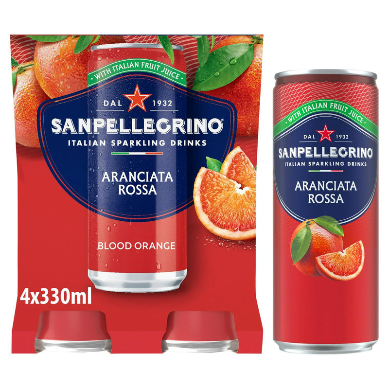 San Pellegrino Blood Orange Sparkling Drink 4 x 330ml cans (British brand)
