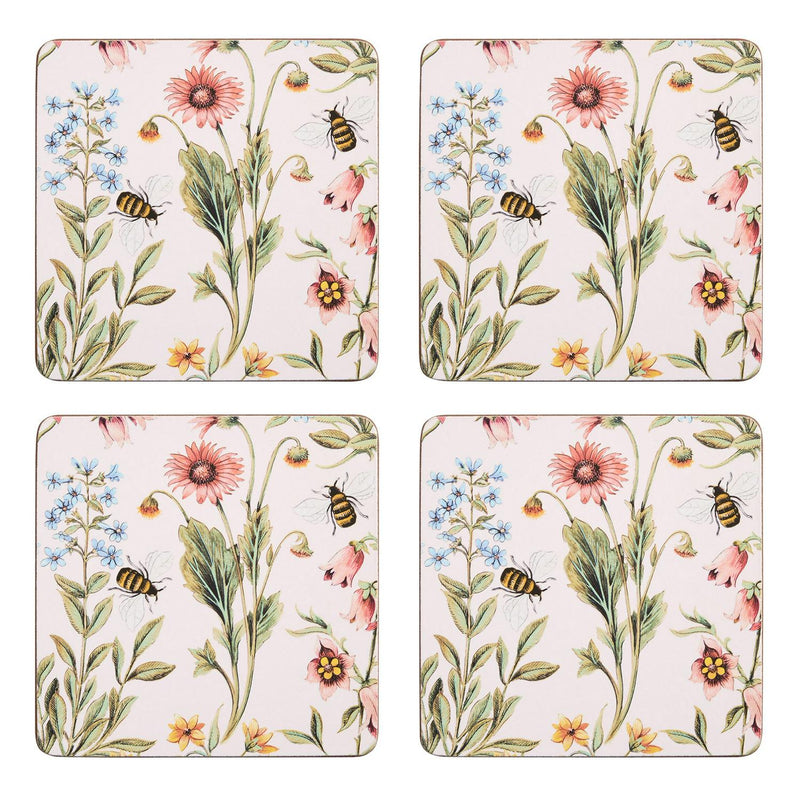 Sainsbury's bee floral corkback coasters set of 4 (British brand)