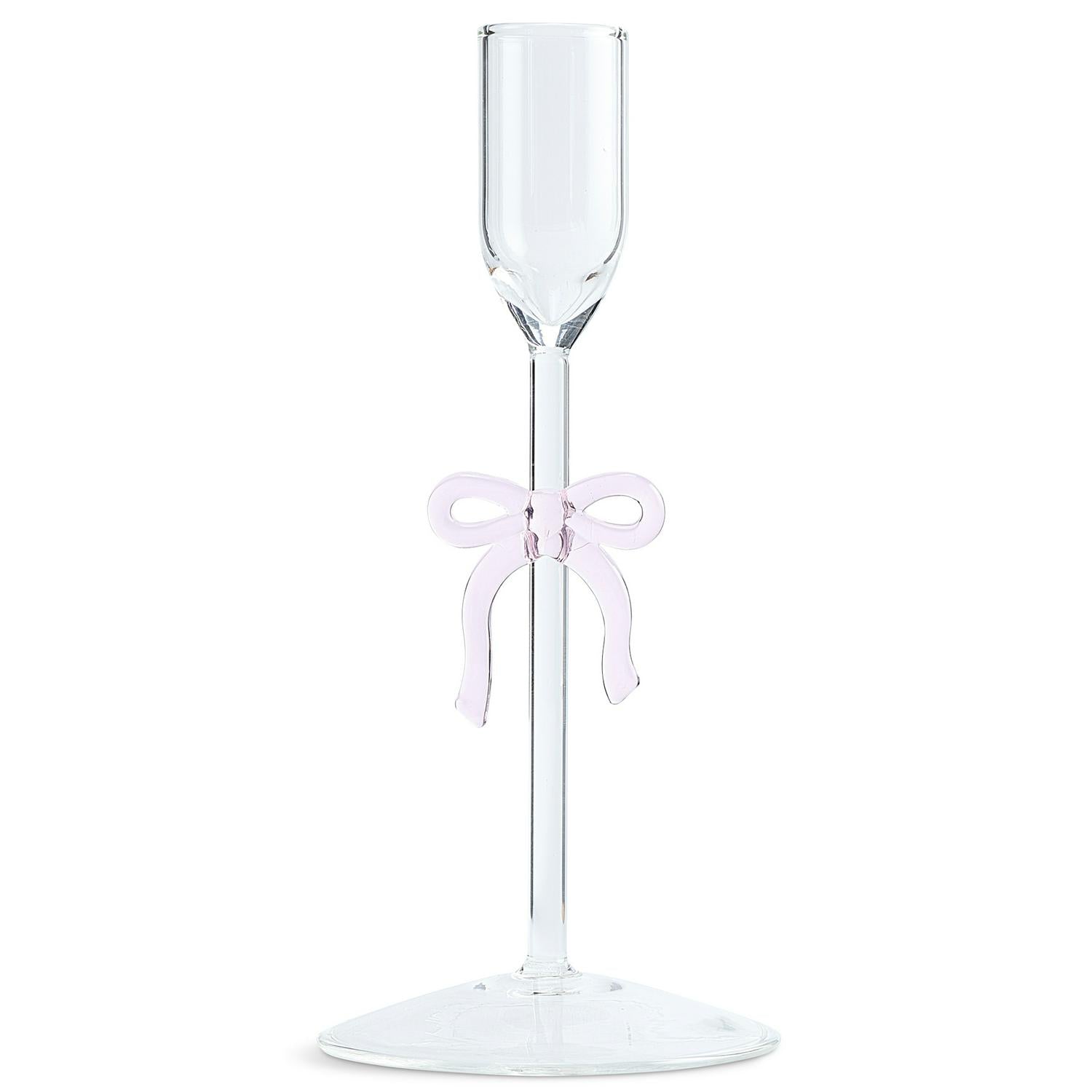 Habitat Glass Bow Taper Candle Holder pink ribbon 20cm height, UK version