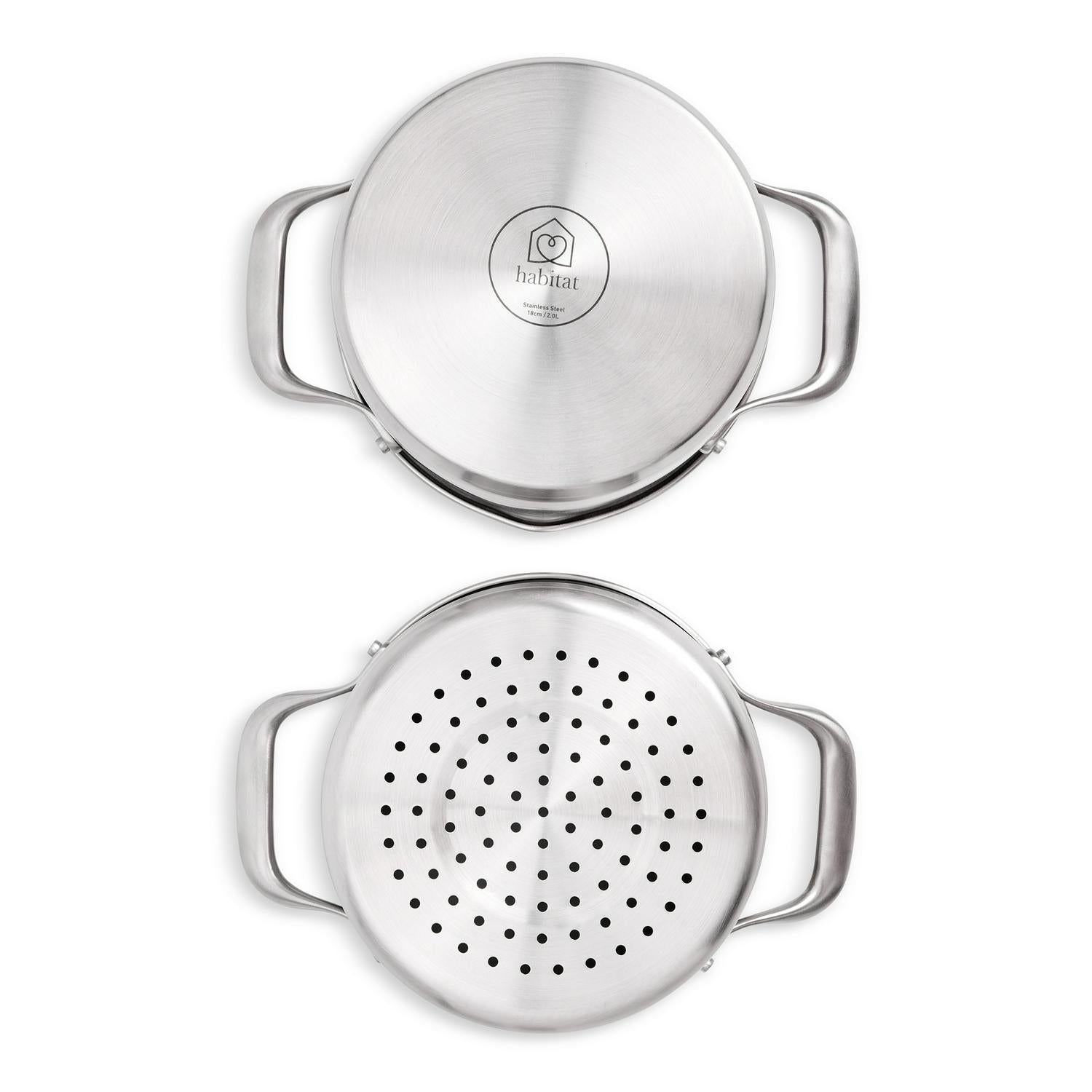 3-Tier Stainless Steel Steamer with Glass Lid, 18cm Diameter