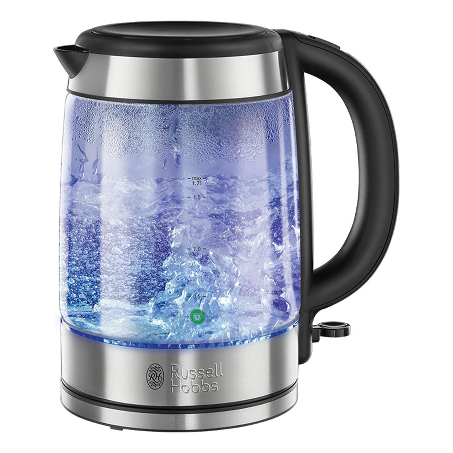 Russell Hobbs glass kettle illuminating black 1.7L, imported from the UK