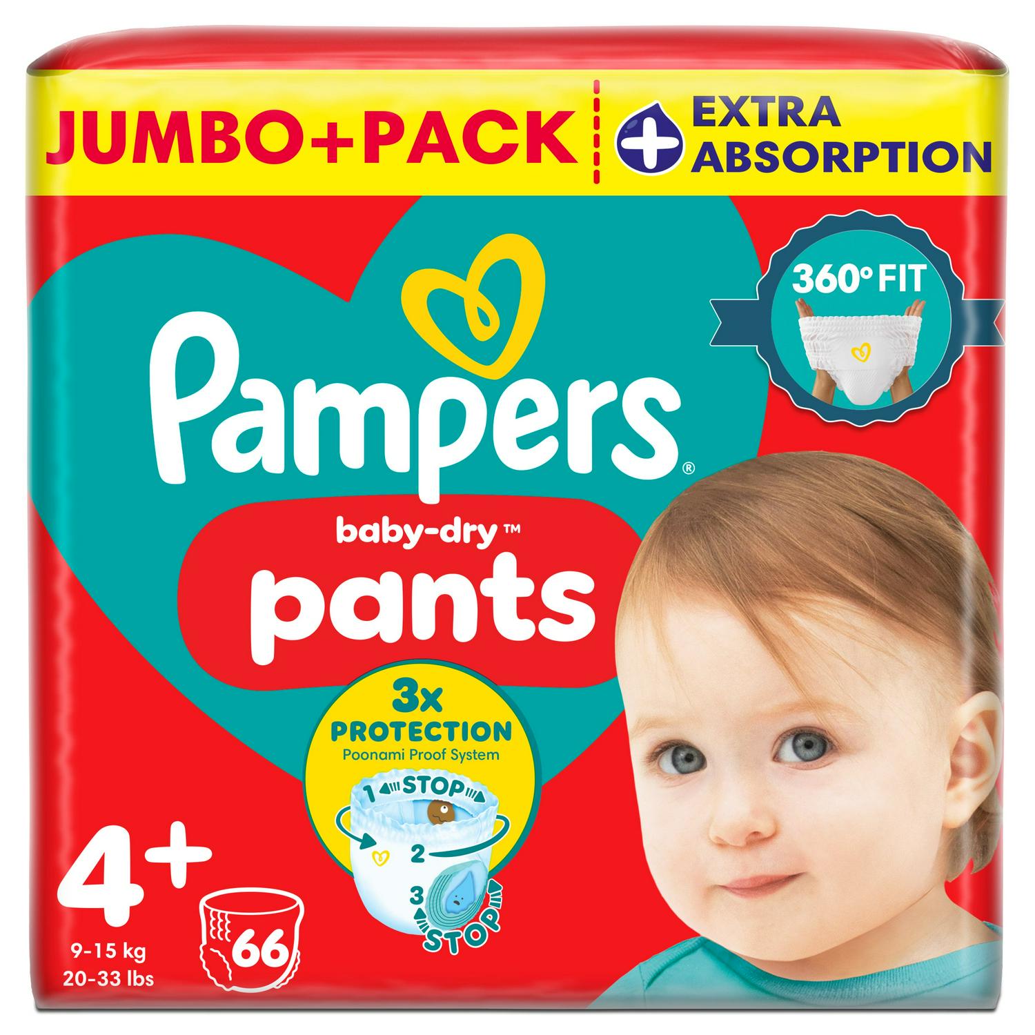 Pampers Baby Dry Nappy Pants Size 4+ 66 count, imported from the UK