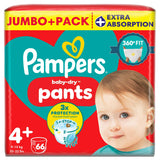 Pampers Baby Dry Nappy Pants Size 4+ 66 count, imported from the UK