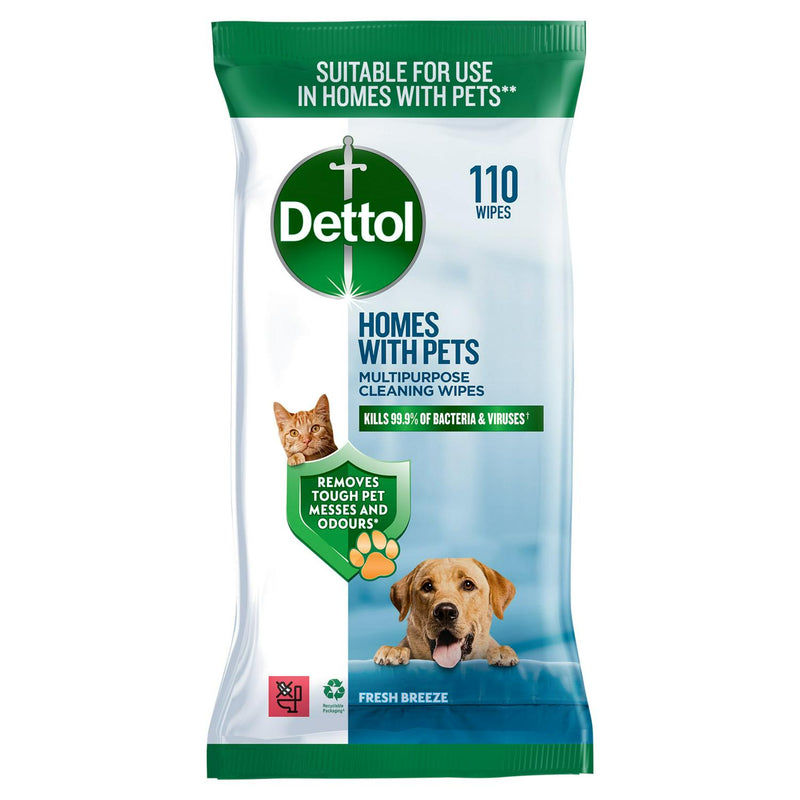 Dettol Homes with Pets Multipurpose Cleaning Wipes Fresh Breeze 110 - British product
