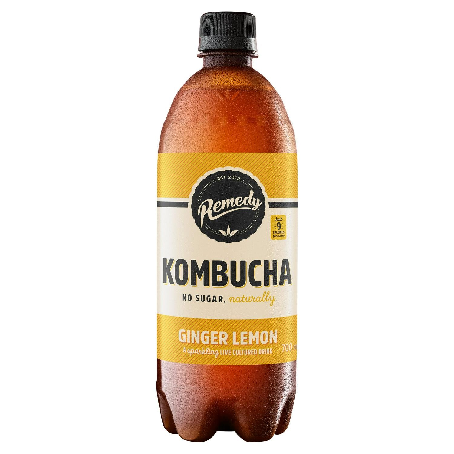 Remedy Kombucha ginger lemon bottle 700ml, imported from the UK