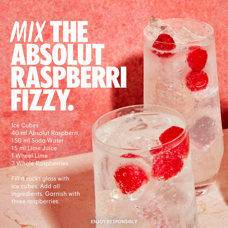 Absolut raspberry flavoured vodka 700ml bottle - British product
