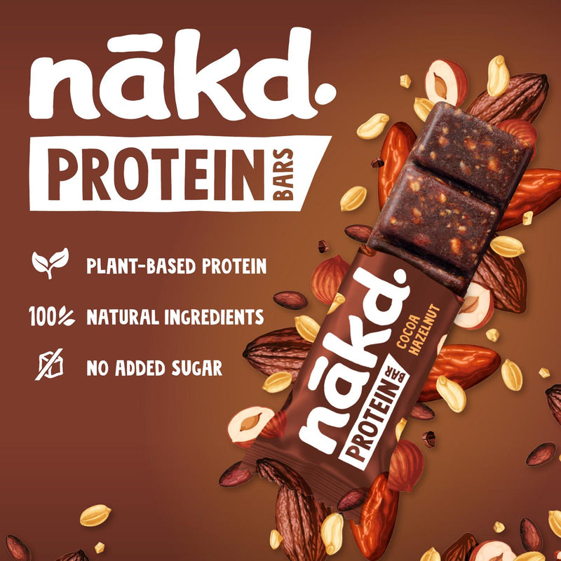Nakd Cocoa Hazelnut Protein Bar 45g, imported from the UK