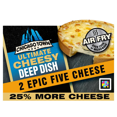 Sainsburys Chicago Town Ultimate Ostete Deep Dish Fem Ost Pizza 2 x 164g- Kjøp online på McGrocer