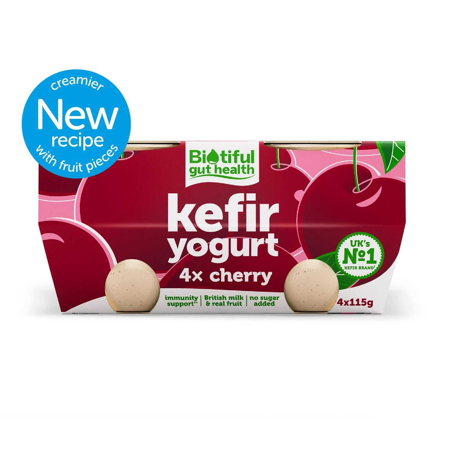 Biotiful Kefir-Joghurt Kirsche 4 x 115 g - Britisches Produkt