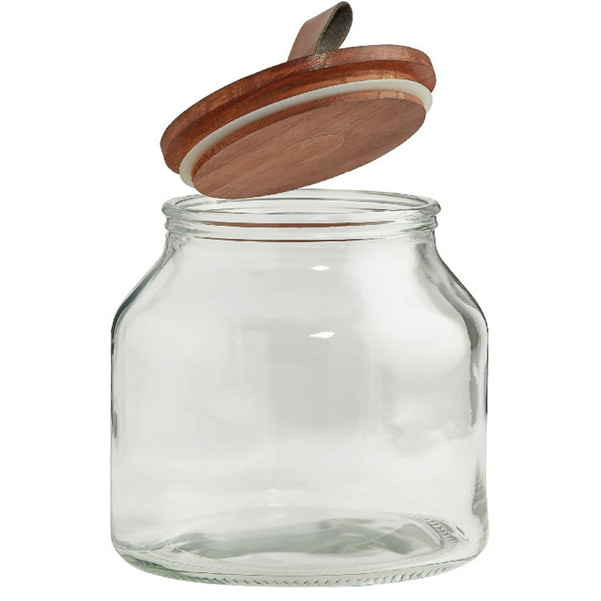Habitat Glass Jar With Wood And Faux Leather Lid  2L