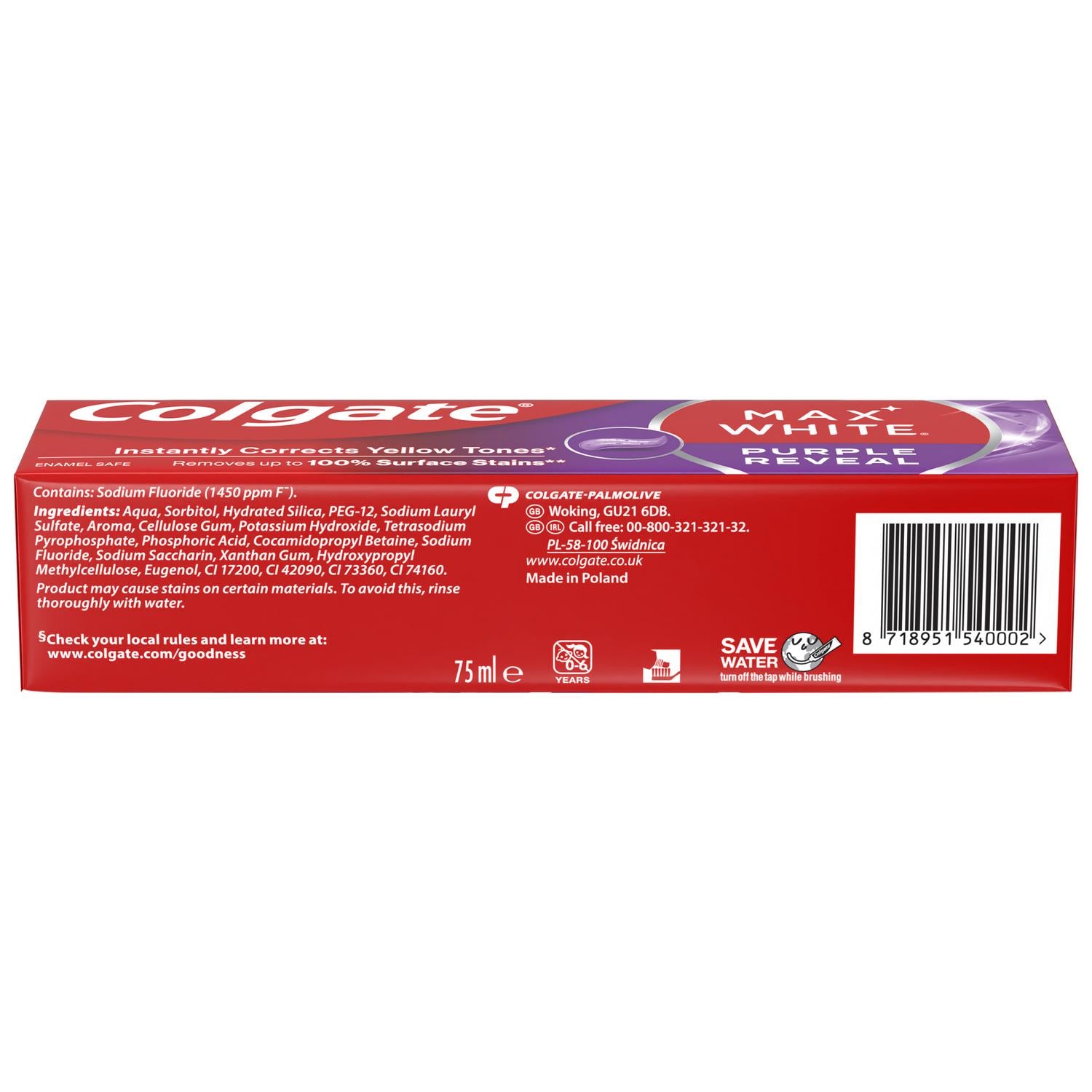 Colgate Max White Purple Reveal toothpaste 75ml, imported from the UK