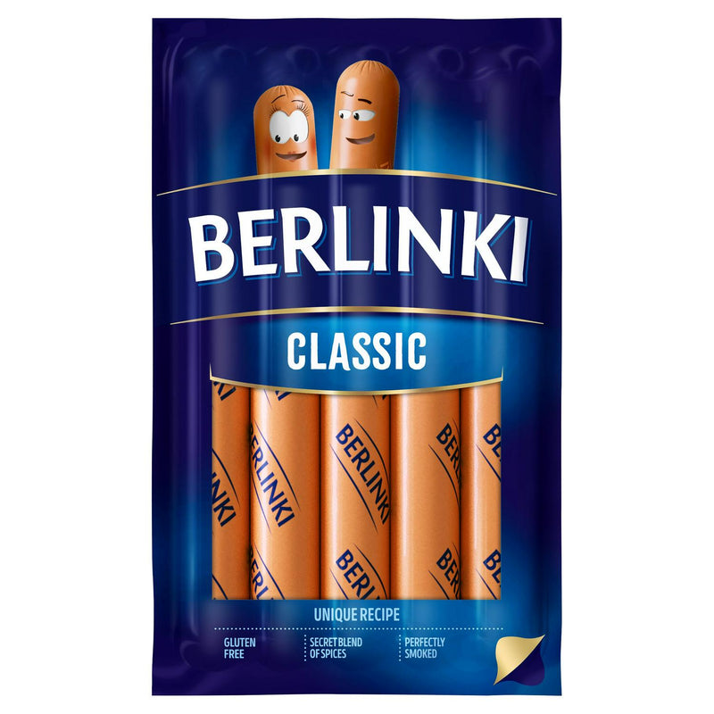 Morliny Berlinki Classic Hot Dogs 250g, imported from the UK
