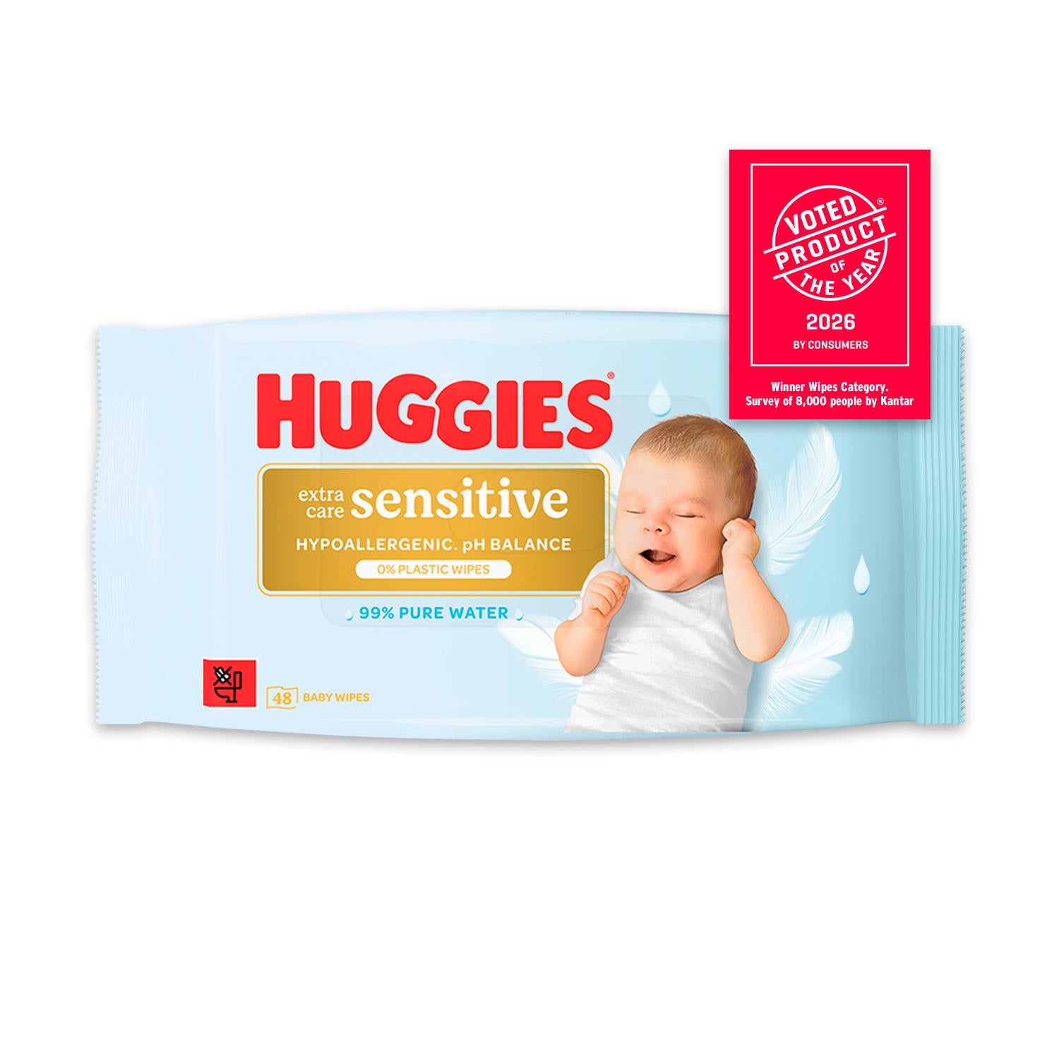 Huggies Extra Care Sensitive baby wipes 48pk imported from the UK