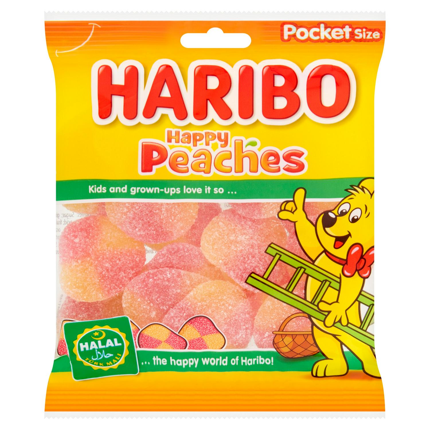 Haribo halal happy peaches gummies bag 100g, UK version
