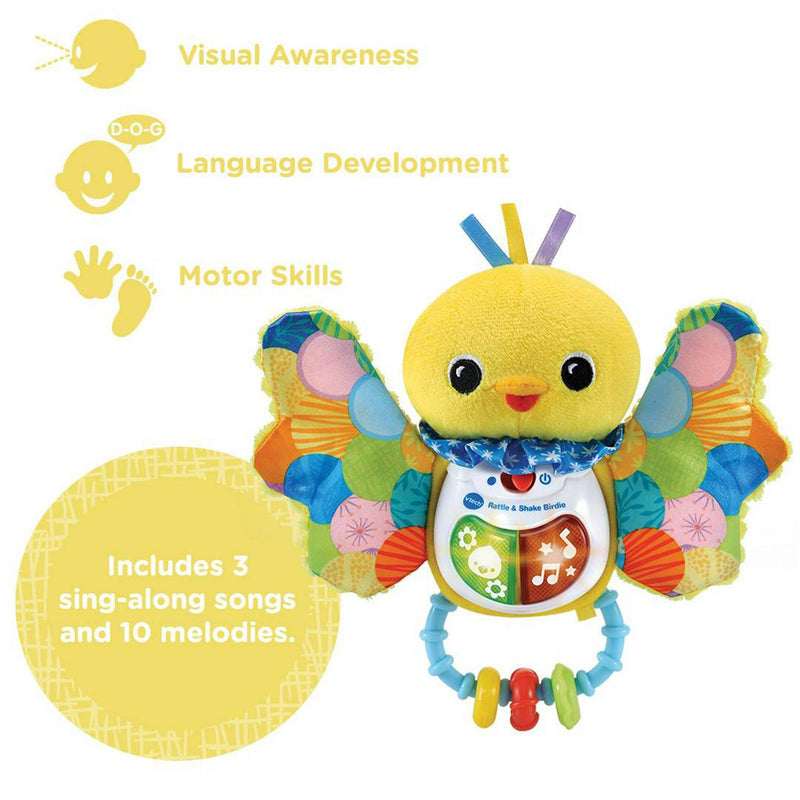 VTech Rattle &amp; Shake Birdie soft toy 19cm (British brand)