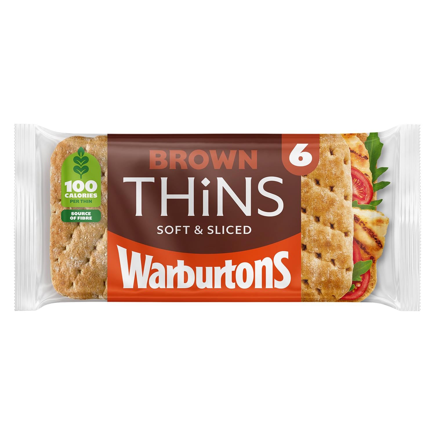 Warburtons Brown Sandwich Thins 6 pack loaf (British brand)