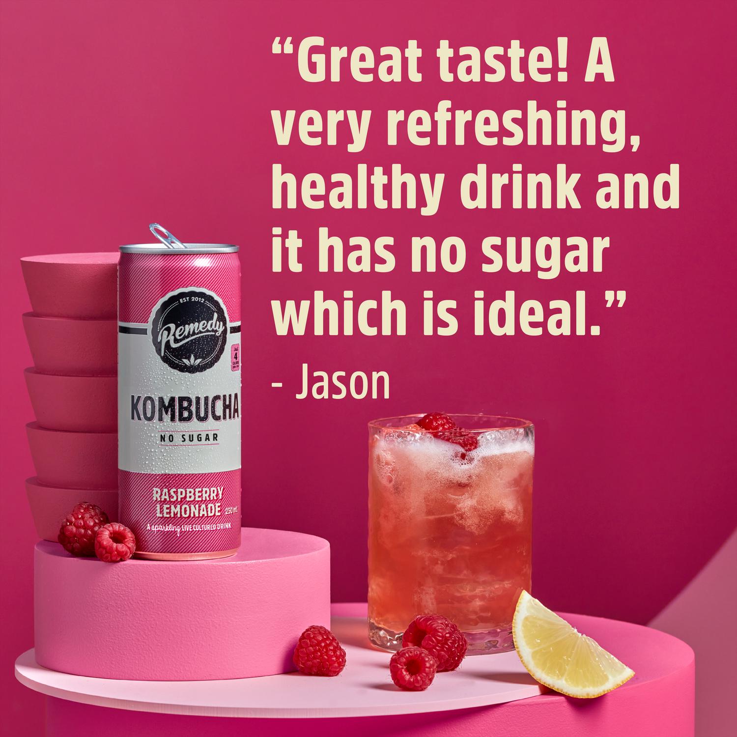 Remedy Kombucha Raspberry Lemonade 700ml, imported from the UK