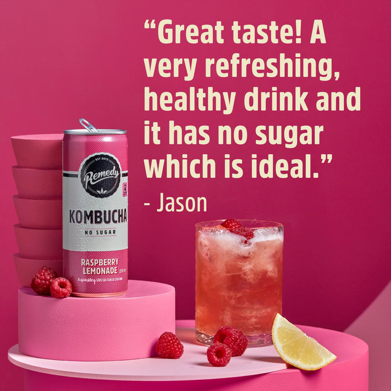 Remedy Kombucha Raspberry Lemonade 700ml, imported from the UK