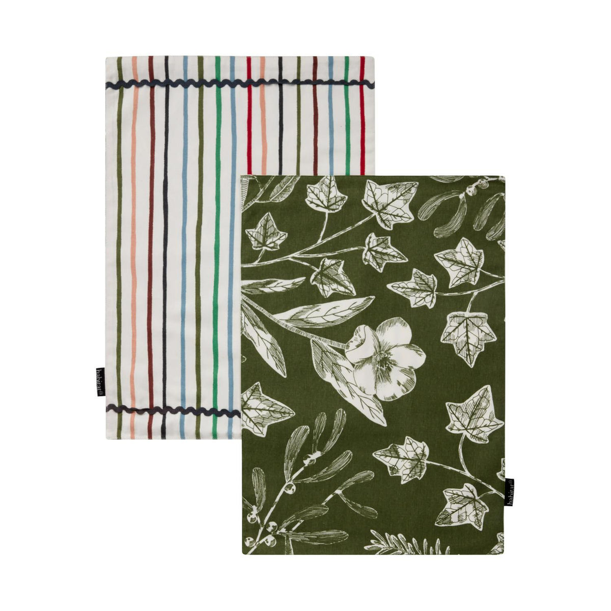 Habitat Pack of 2 Floral & Stripe Reversible Placemats - Green