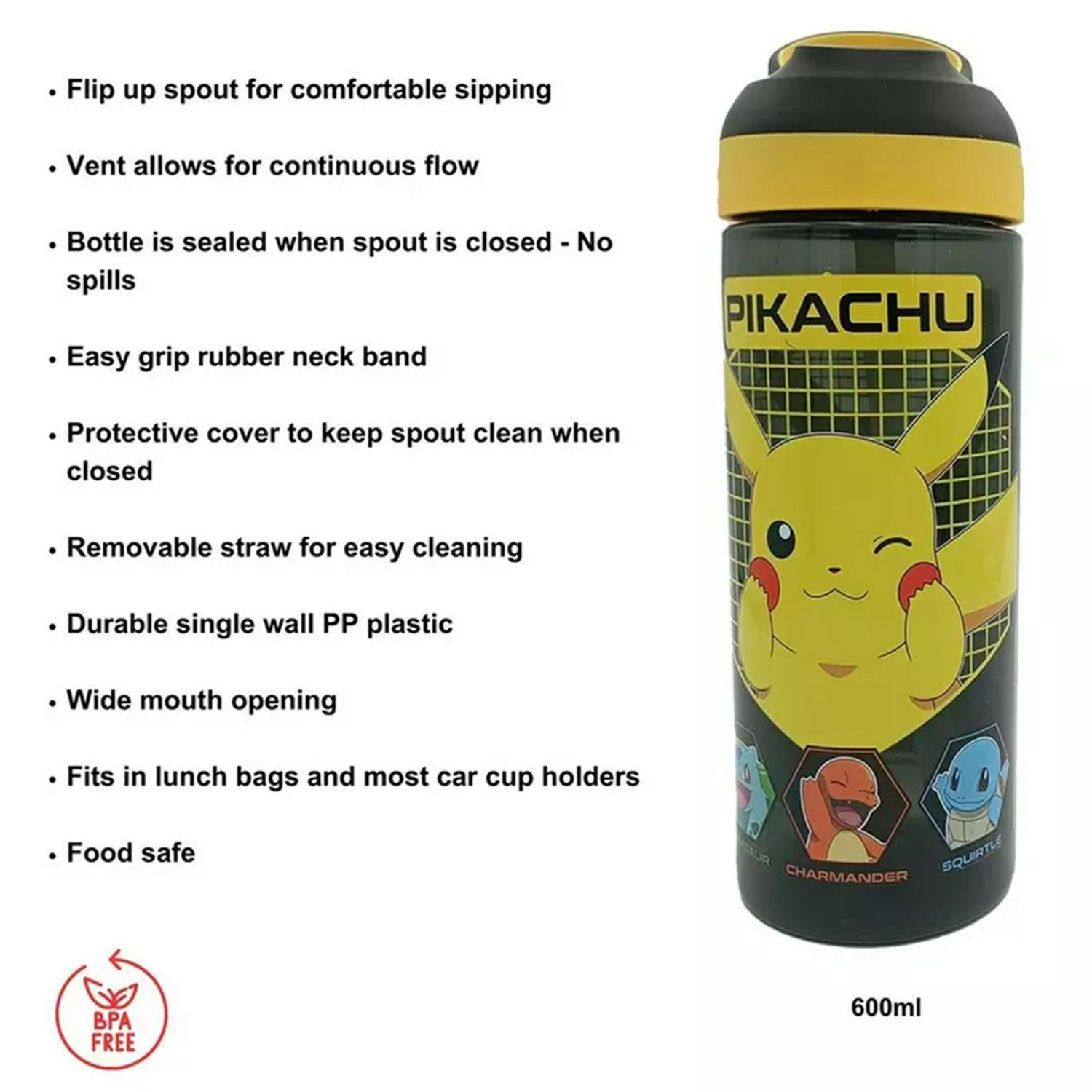 Pokemon Pikachu Sipper Water Bottle 600ml, UK version