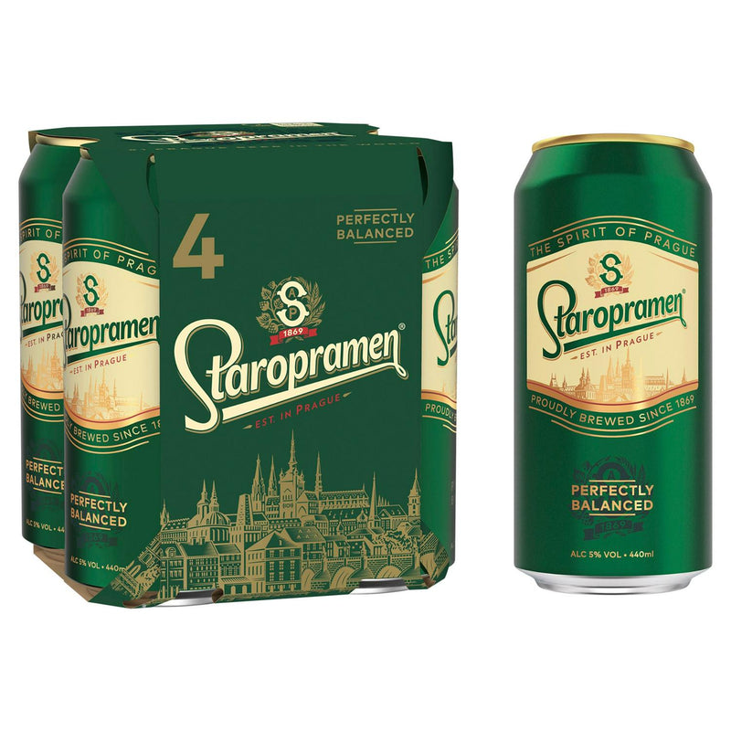 Staropramen Premium Czech lager beer can 4x440ml (British brand)