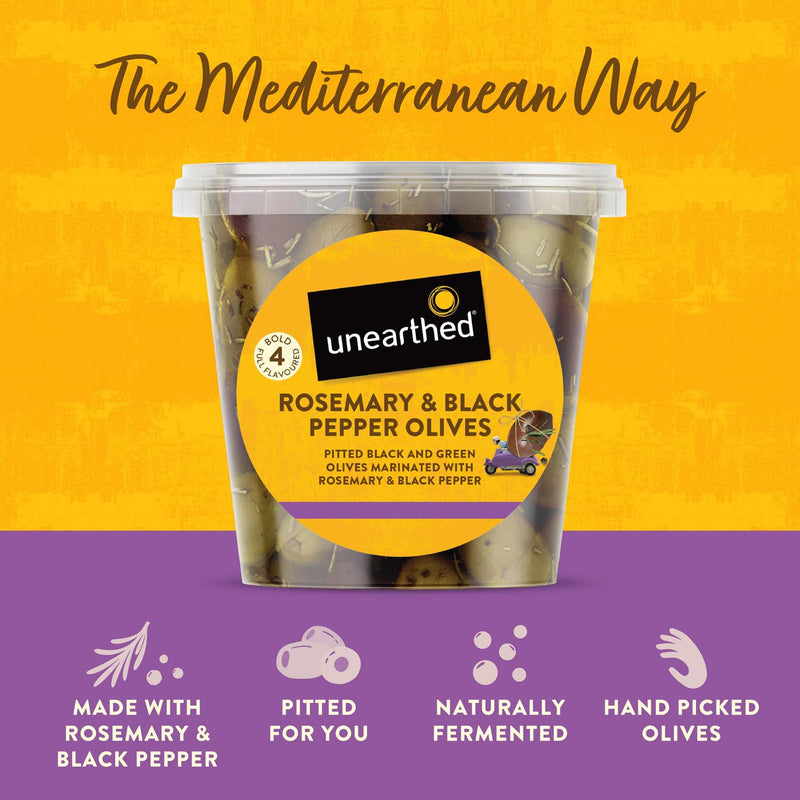 Unearthed rosemary and black pepper olives 342g (British brand)