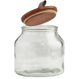 Habitat glass storage jar wood lid faux leather 2L, UK version
