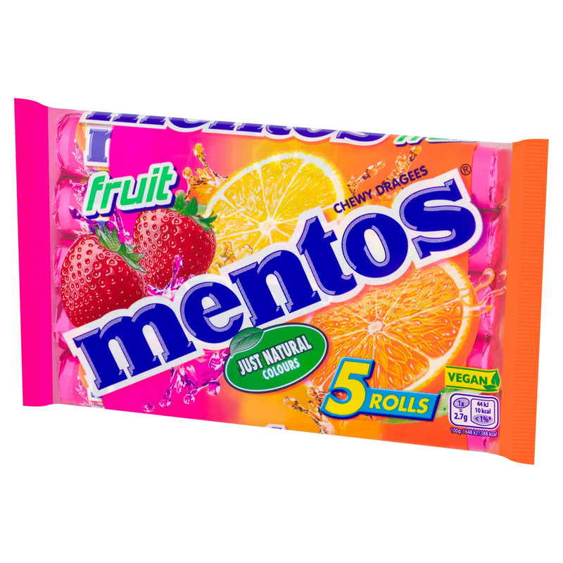 Mentos fruit chewy dragees rolls 190g, imported from the UK