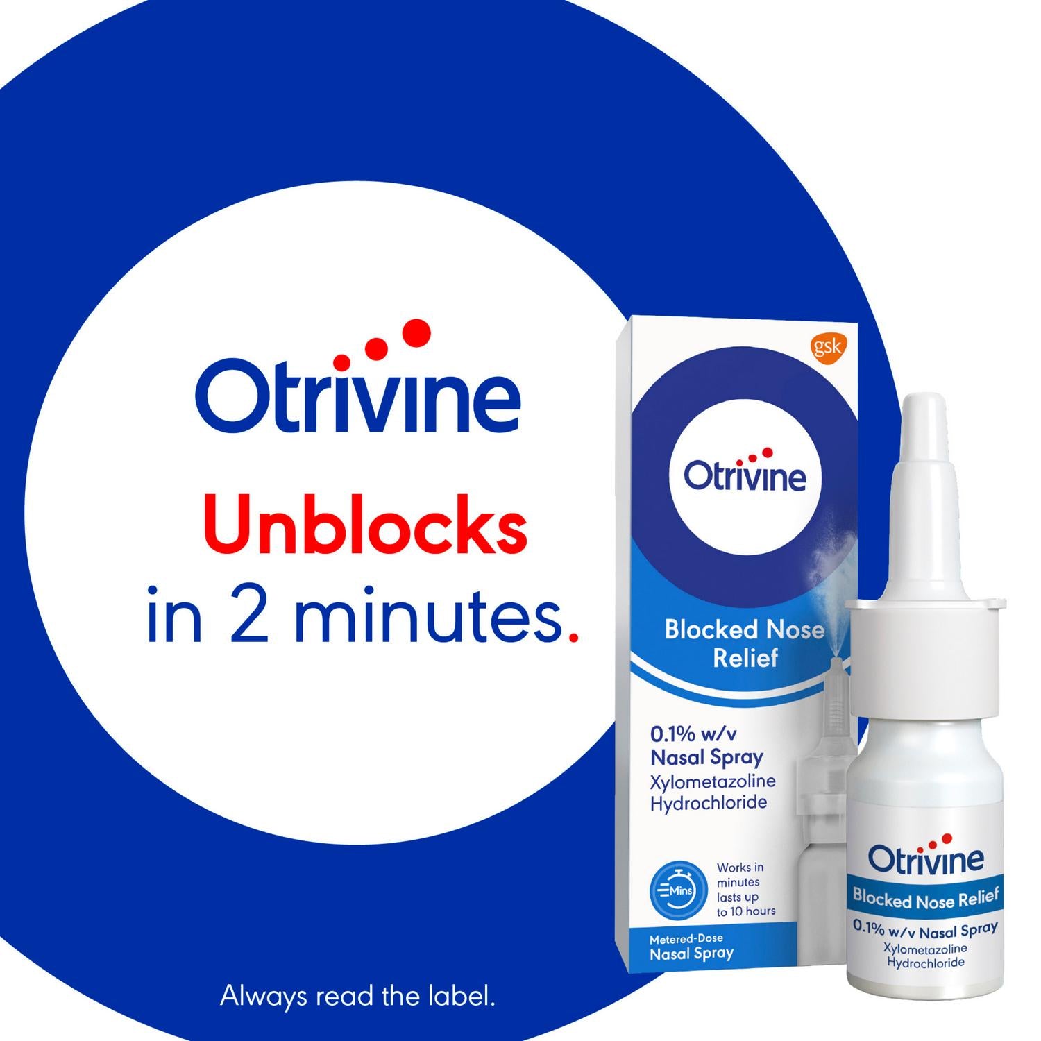 Otrivine Blocked Nose Relief Decongestant Nasal Spray 10ml