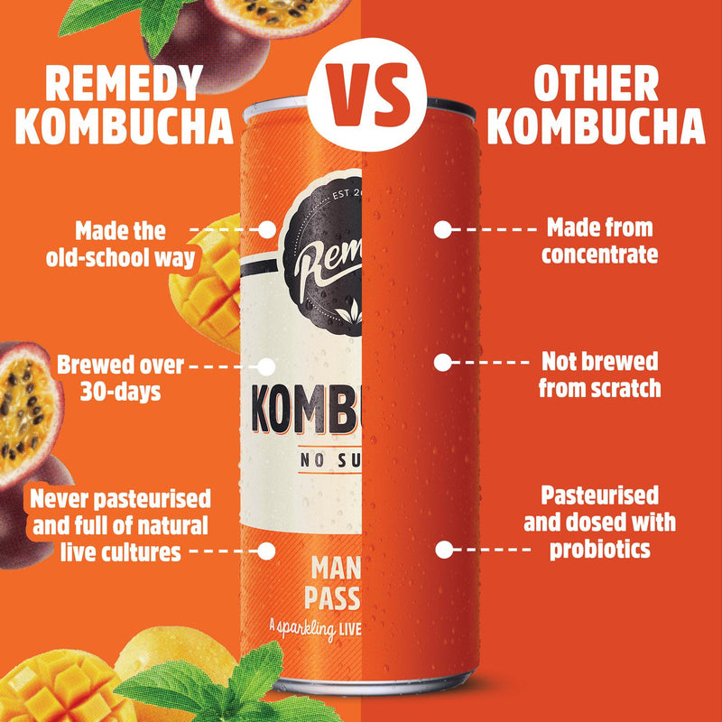 Remedy kombucha mango passion 4x300ml, imported from the UK